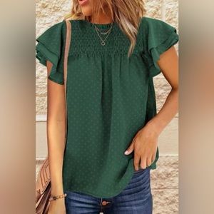 Emerald Green Ruffled Dot Top